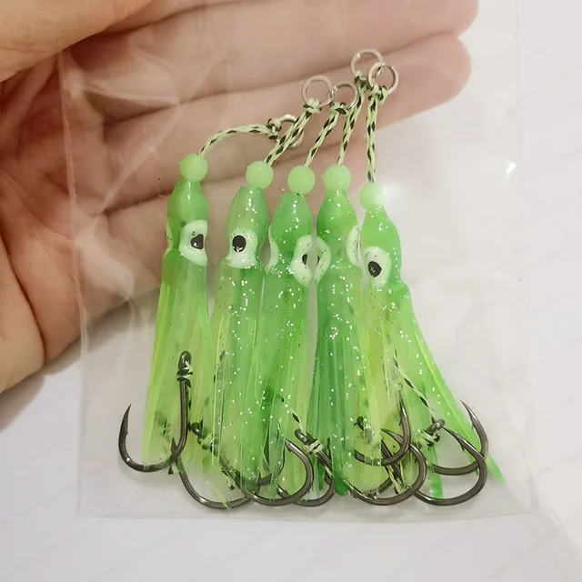 5pcs Inchiku Assist Hooks With Squid Skirts Assist Hook Small Sized Jig Octopus  Squid Snapper Jigs Hook 50mm Soft Bait Pesca