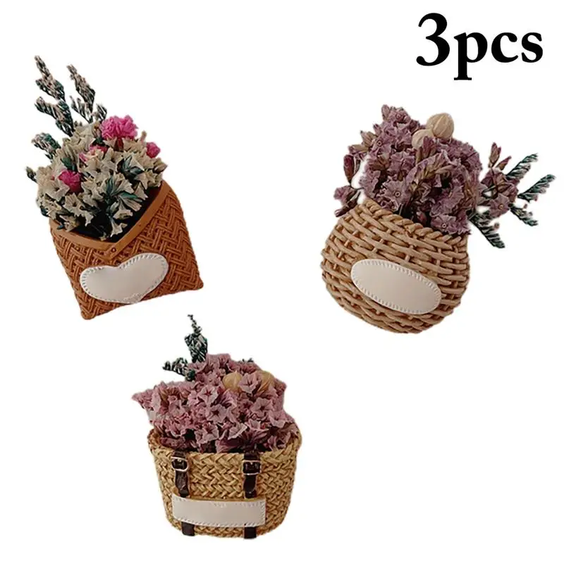 

3Pcs Resin Mini Flower Basket Fridge Magnet Natural Dried Flowers Refrigerator Sticker Souvenirs Home Decorations Kitchen Magnet
