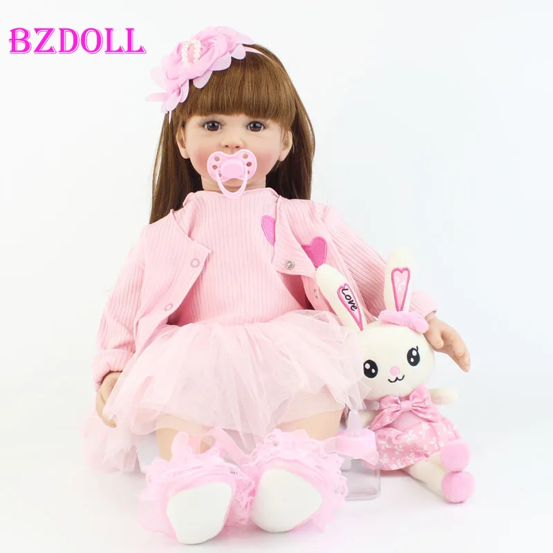 60cm Soft Silicone Reborn Baby Doll Toy For Girl Long Hair Princess Toddler Babies Lifelike 24inch Alive Bebe Kid Birthday Gift 2