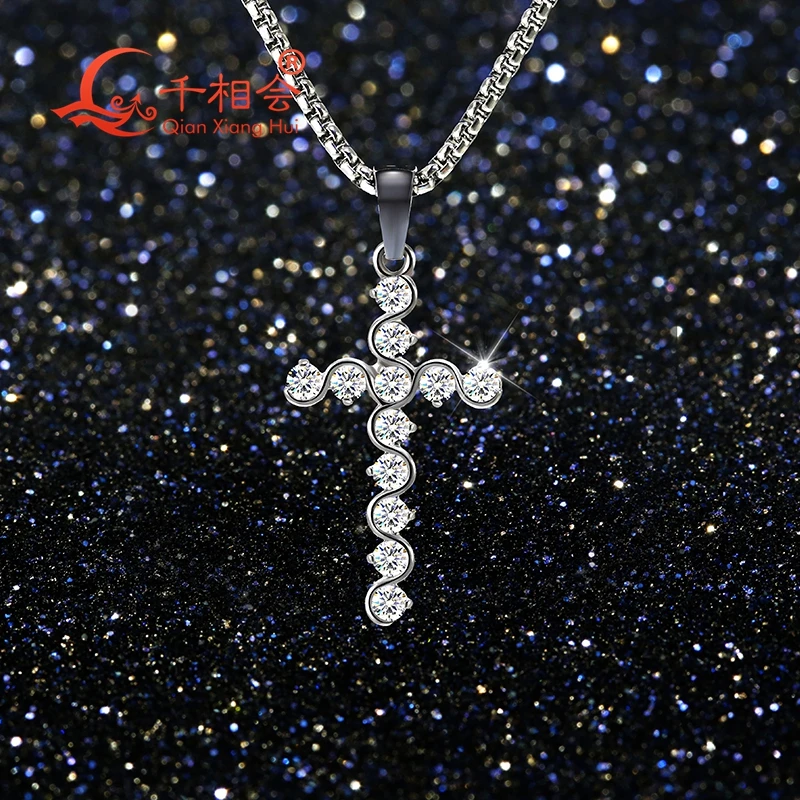 

3mm round cross white D vvs Moissanite pendant silver color Stainless steel necklace jewelry Bathing and swimming men women gift