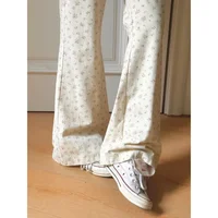 Sweet Flower Bootcut Pants Women's High-Waisted Slimming Versatile Casual Sporty Trousers New Summer 2024 Fashion Trend