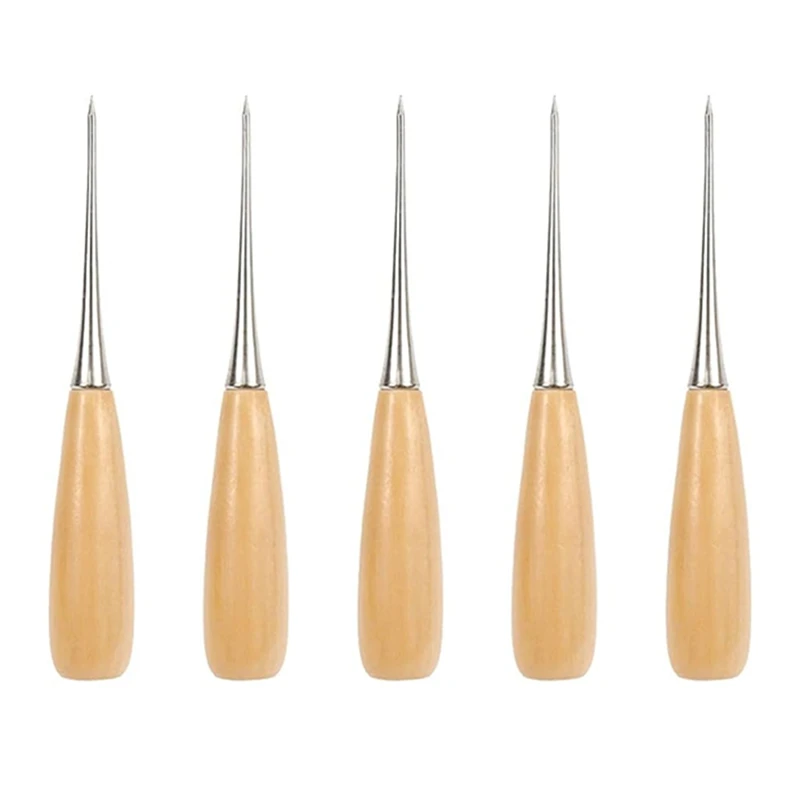 10Pcs Leather Sewing Awl With Wood Handle Leather Craft Awl Tools Sewing For Working-A021
