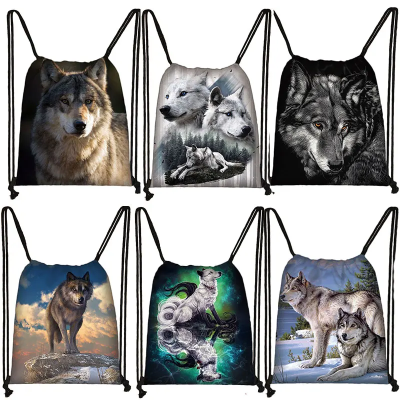 Cool Howling Wolf Print Drawstring Bag Women Backpacks for Travelling ...