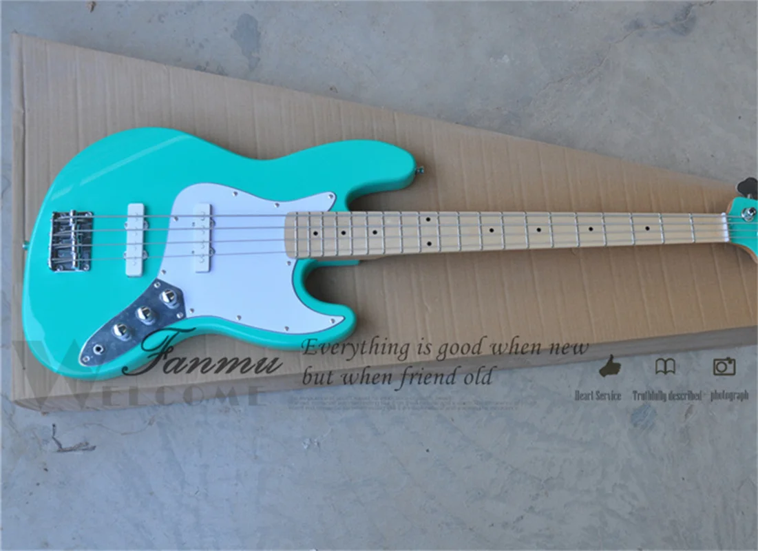Basso A 4 Corde Jaz Green Bass Basswood Body Maple Neck Pickup Bianchi Accordatori Cromati A Ponte Fisso