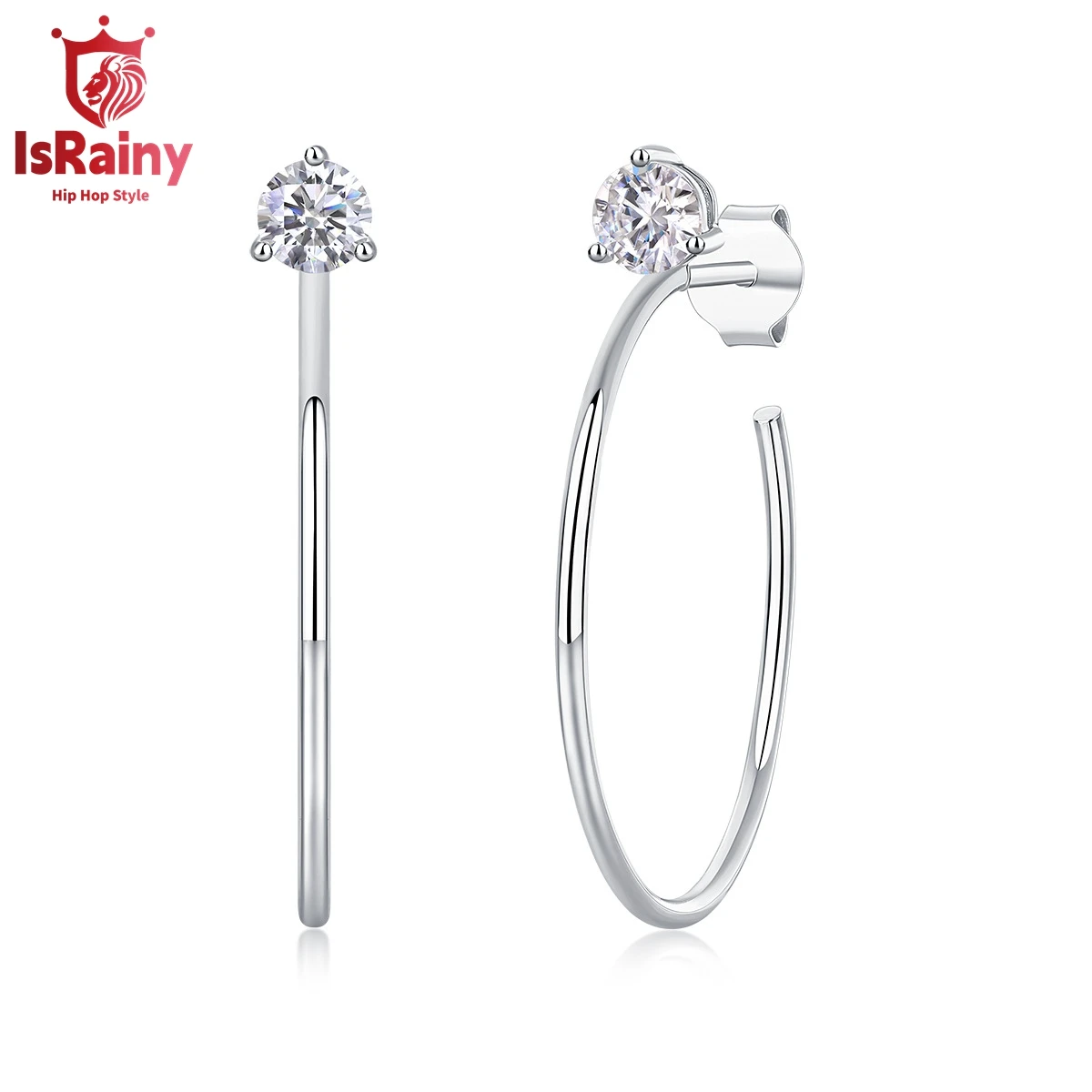 

Серьги-кольца из серебра 100% пробы в стиле хип-хоп с муассанитом