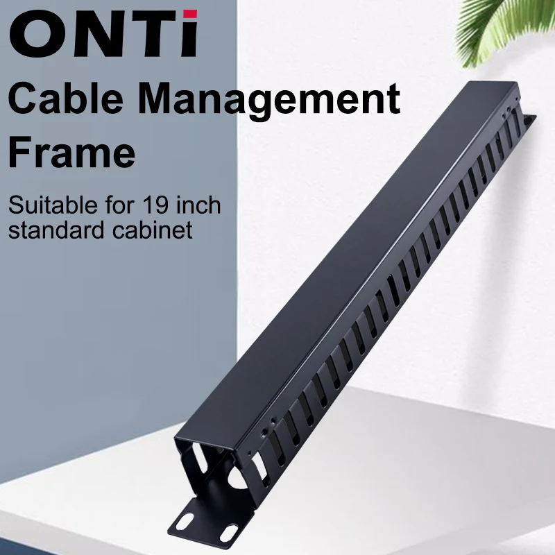 1U การจัดการสายเคเบิลเครือข่ายแบบติดในแนวนอนชั้นวางเซิร์ฟเวอร์ขนาด19นิ้วตัวหนีบสายเคเบิลแบบมีฝาปิดทำจากโลหะมีช่องเสียบ12/24 1