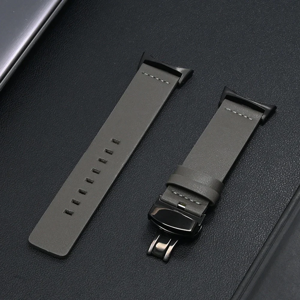 Elegant Leather Strap with Butterfly Buckle - Premium Watch Bracelet Replacement Accessory