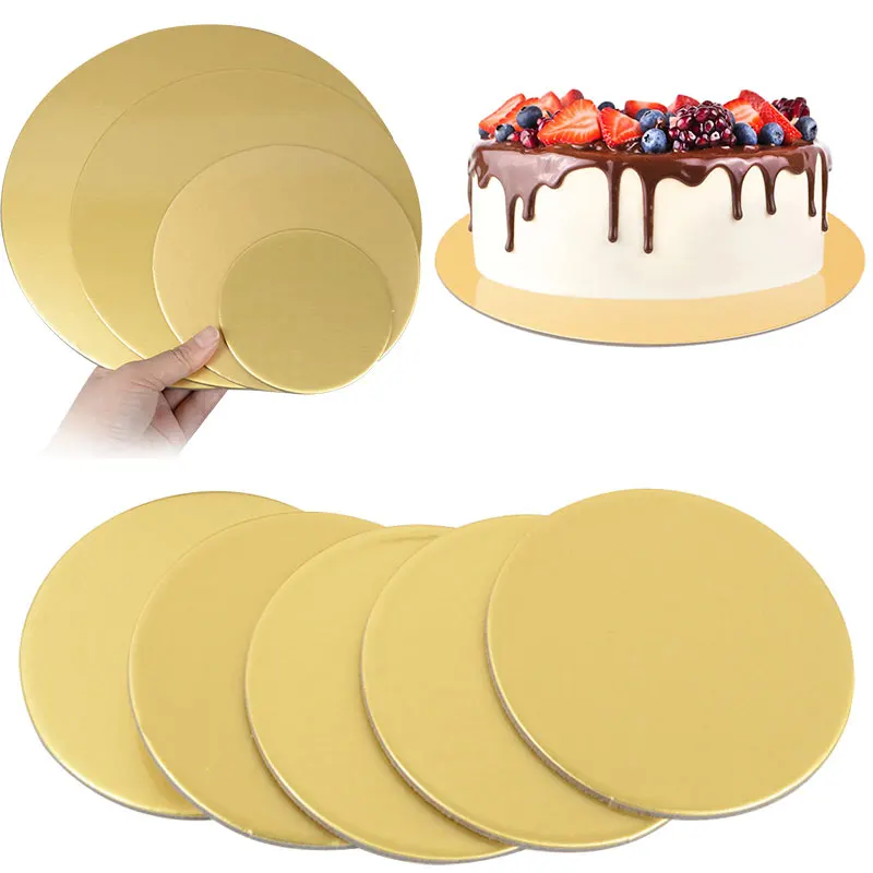 10 16 22 26cm Round Golden Cake Boards Paper Set Birthday Cake Stand Wedding Party Cupcake Dessert Displays Tray Decorations