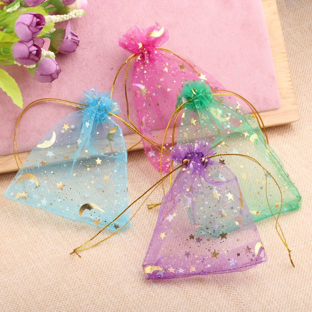 25/50pcs 7x9/9x12/10x15/13x18cm Star Moon Organza Gift Bags