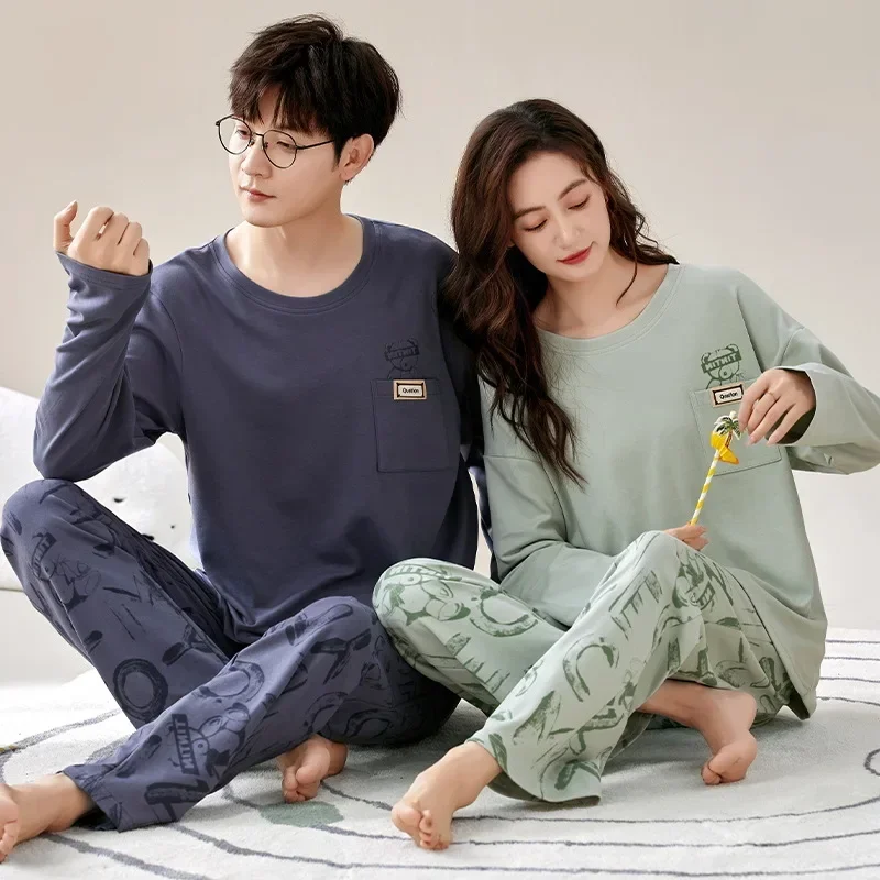 Couple Pajamas Women's Long Sleeved Pants Sleepwear Men's Simple Casual Loose Fitting Home Wear in Autumn and Winter