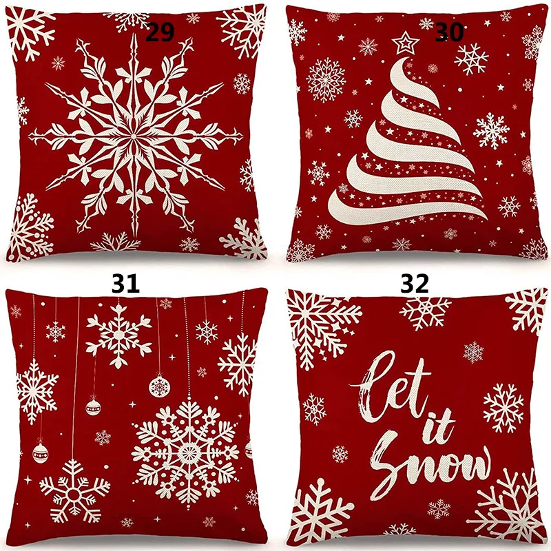 

Christmas Throw Pillow Covers, Farmhouse Pillow Covers, Holiday Rustic Linen, Case for Sofa, Couch, Decor, Set of 4