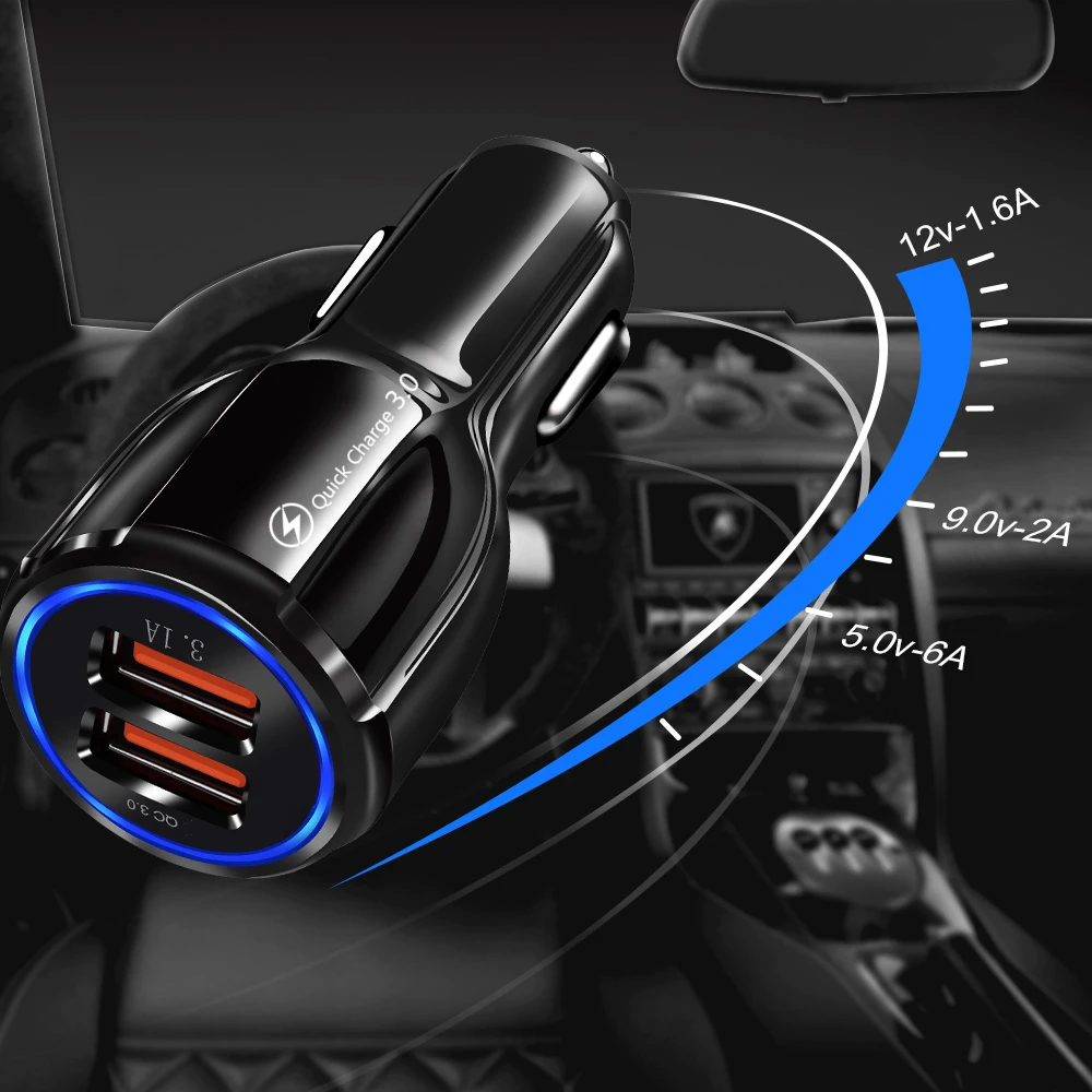 Phone Charger Adapter Phone Charger Car Charger Car Phone Charger 30W Car Charger Quick Charge Cigarette Lighter Adapter 2-Port USB A Fast Charging for iPhone Xiaomi Samsung Huawei