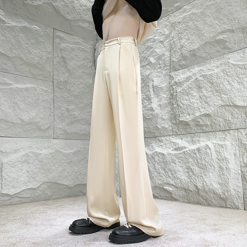Solid Color Suit Pants Men Fashion Society Mens Dress Pants Korean Loose Straight Flared Pants Mens Office Formal Trousers M-2XL 4