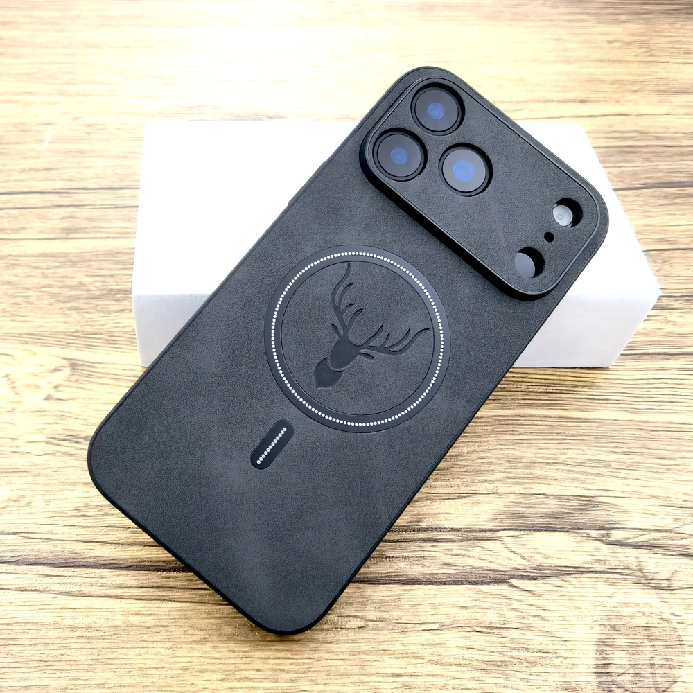 Luxury Faux Leather Retractable Case with Magsafe Wireless Charging Capability