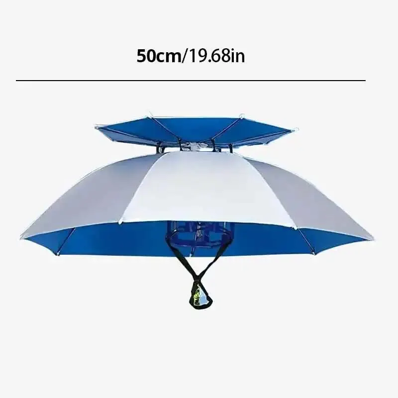 1pc Silver Double Layer Head Wearing Umbrella Cap, Outdoor Folding Umbrella for Men and Women Outdoor Tools