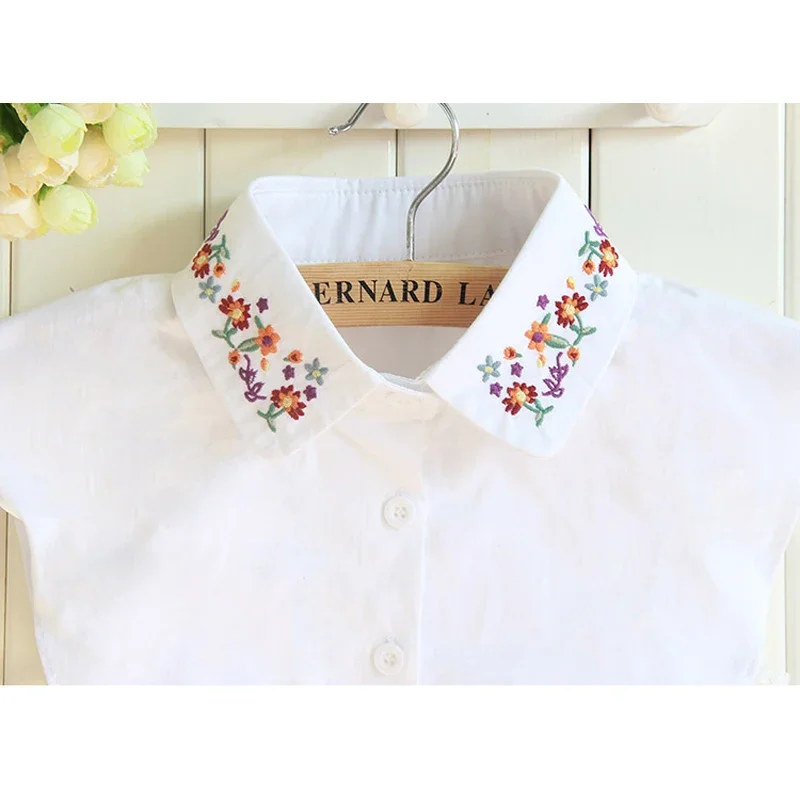 Ladies Women Cotton Detachable Lapel Shirt Fake Collar Floral Embroidered False Blouse Neckwear FS0420 fake collar
