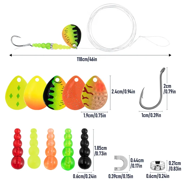 Walleye Spinner Rig Kit - 5 Pack Pre-Tied Crawler Harnesses With Colorado Blades & Octopus Hooks