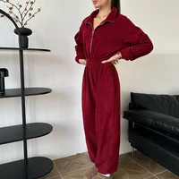 BKLD Hipster Trend Workout Lapel Jumpsuit Zipper Long Sleeves Solid High Elastic Waist Ruched Fall Winter 1Piece Romper Overalls - Image 6