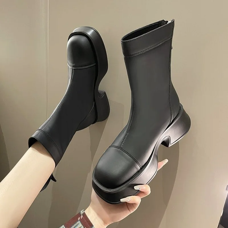 Thick-soled Boots Women British Style Spring and Autumn Single Boots 2022 Fashion New Wild Comfortable Short Boots Women