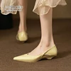 Brand Design Hollow Out Folded Heel Shoes Woman Soft Leatherette Point Toe Dress Shoes Ladies Comfort Office Zapatos in Blue 2