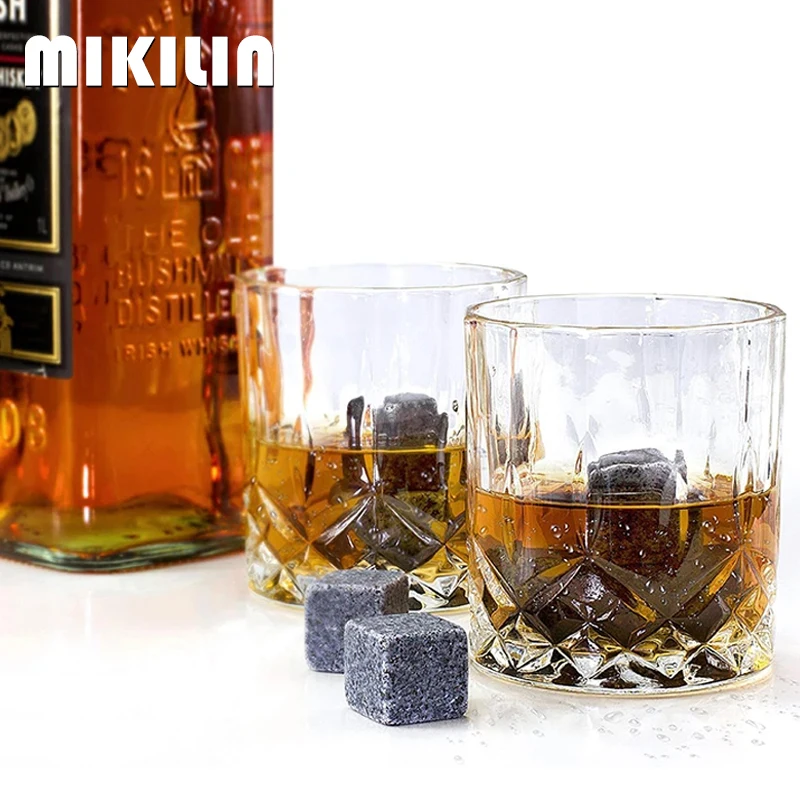 6Pcs Whiskey Stones Ice Cubes Set Wine Beer Cooler Reusable Natural Granite Whisky Chilling Rock Wedding Gift Bar Accessories ice cubes whiskey stones
