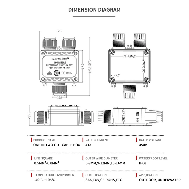 3 Way Waterproof Wire Junction Boxes LED IP68 4/5/6pin 4-14mm Electrical Cable Connectors 24A 450V External Electrical Terminals