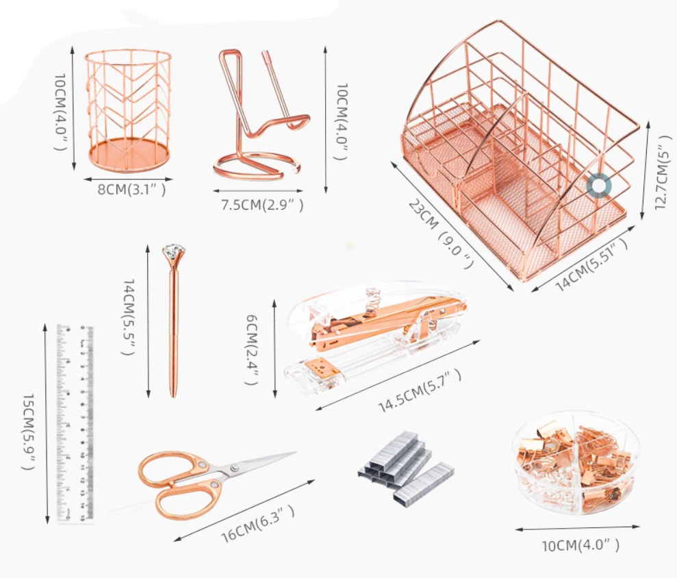 Desk Organizers Accessories Office Supplies Set Stapler, Pen Holder, Phone Holder, Scissors, Pen, Ruler, 30 Paper Clips, 22 Bind