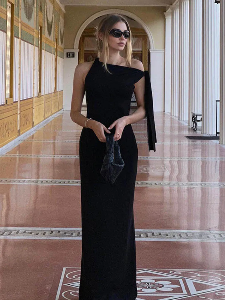 Women's Hot Sweetheart Long Dress New Fashion Asymmetric Temperament Slim Package Hip Simple Tie Dresses 6