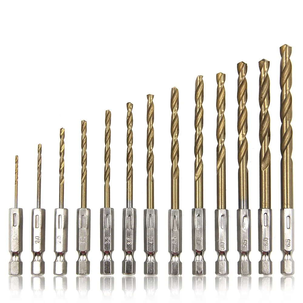 Hexagonal Handle Titanium Plated Fried Dough Twists Drill 1.5-6.5mm Electric Drill Screwdriver Drilling Reaming Tool 13pc