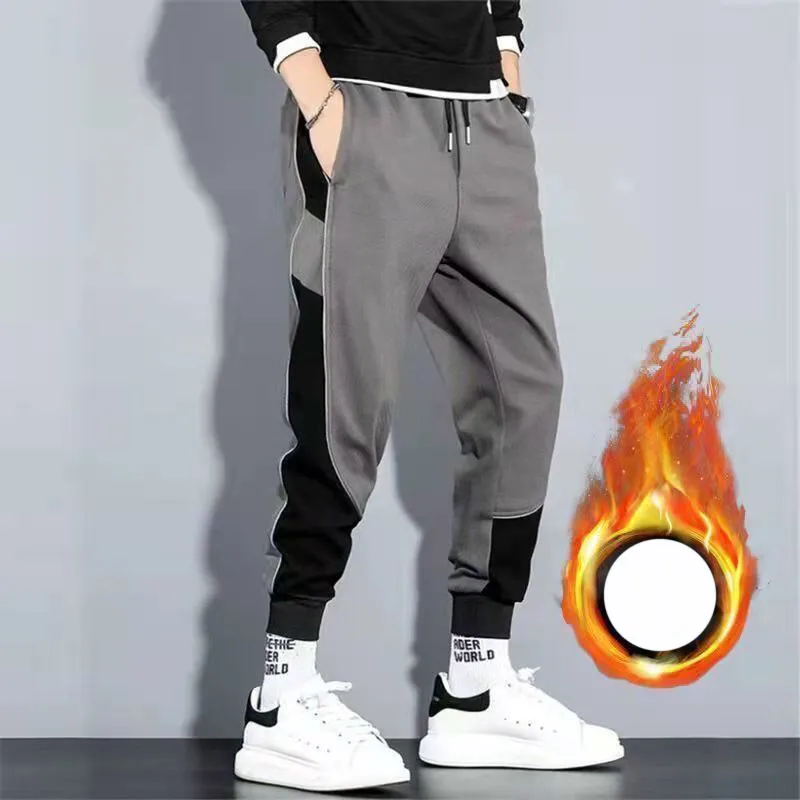 

Autumn Winter KPOP Fashion Style Harajuku Slim Fit Trousers Loose All Match Sport Casual Pants Pockets Plush Thickening Pants