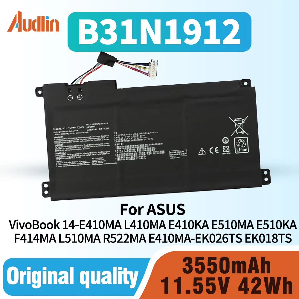 Laptop Battery for ASUS VivoBook 14-E410MA L410MA E410KA E510MA E510KA F414MA L510MA R522MA E410MA-EK026TS B31N1912 C31N1912 laptop battery