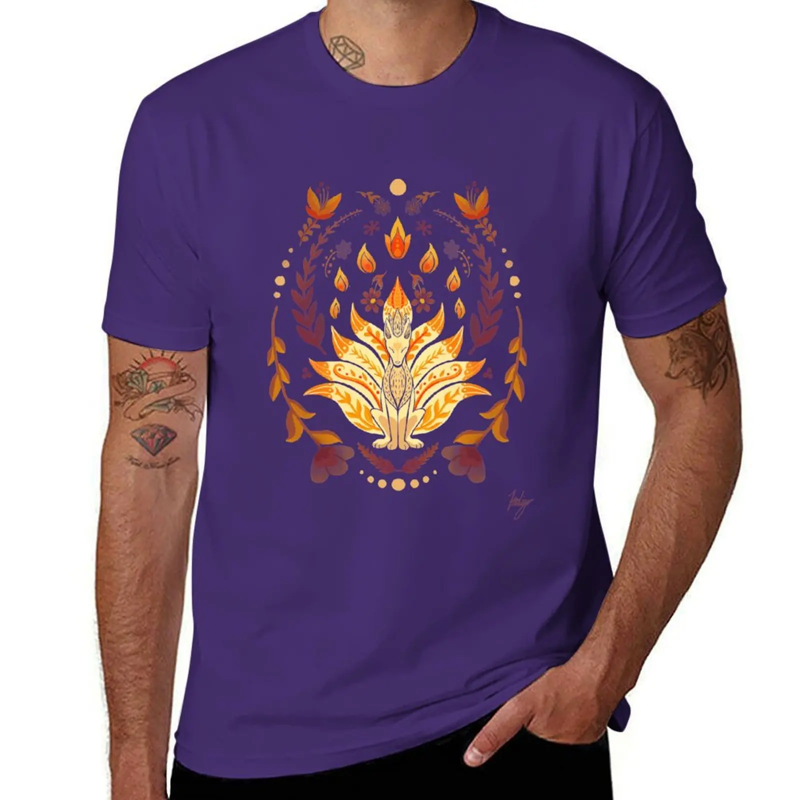 

Folk Art Kitsune T-shirt cute tops korean fashion fitted t shirts for men