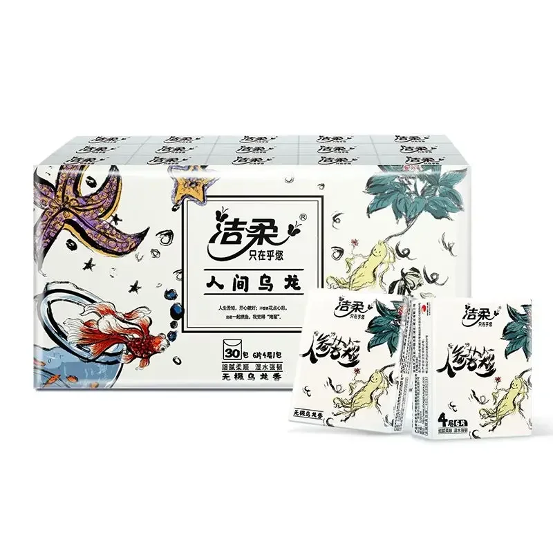 60 Packs of National Wind Fragrance Wuji Oolong Handkerchief Paper 4Ply Thickened Portable Small Packs of Napkins Facial Tissues