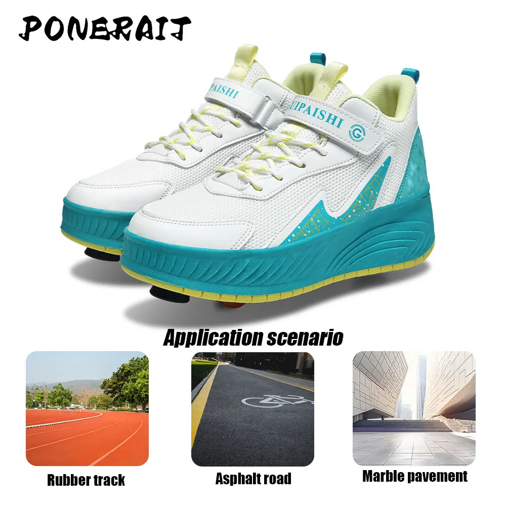 New Women's 2-Wheel Roller Skates Shoes Fashion Girls Sneakers With Wheels Dual-Purpose Roller Skating Casual Shoes Best Gift