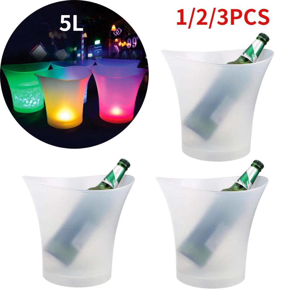 1/2/3pcs 5L Colorful LED Light Up Waterproof Plastic LED Ice Bucket Champagne Beer Bucket Bars Nightclubs Bars Night Party