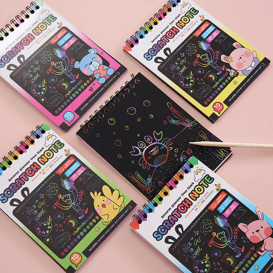 12 Sheets Rainbow Scratch Note Sketchbook Paper Painting Toys Children DIY  Color Art Doodle Scratch Off