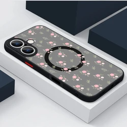 Purple Peony Print Magnetic Phone Case with Magsafe Wireless Charging Cover - iPhone 18 Pro Max (A744 Black)
