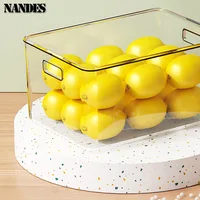 Bacs de rangement pour réfrigérateur, boîte de rangement des aliments empilable avec poignée, outil d'organisation de garde-manger en plastique transparent pour congélateur 6