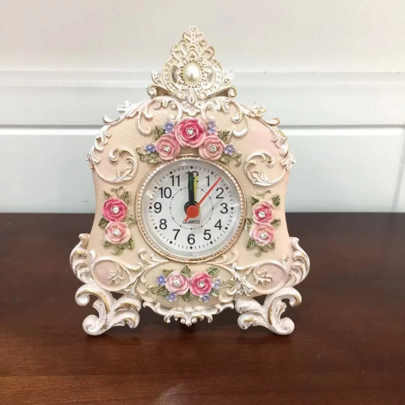 

European-Style Resin Alarm Clock Desk Clock With Battery Small Alarm Clock Desktop Ornaments Handicraft Clock