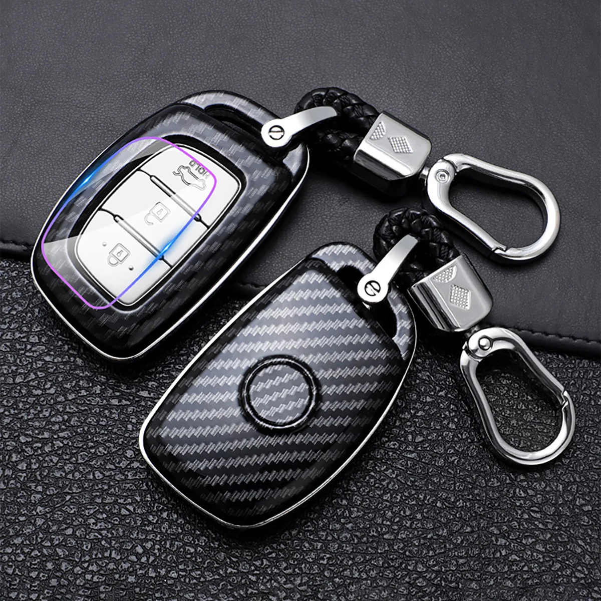 

For Hyundai 2015 2016 2017 2018 2019 2020 2021 2022 ABS Carbon Fiber Hard Key Fob Case Shell Cover Accessories