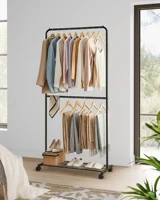 SONGMICS Clothes Rack with Wheels, Double-Rod Clothing Rack for Hanging Clothes 1