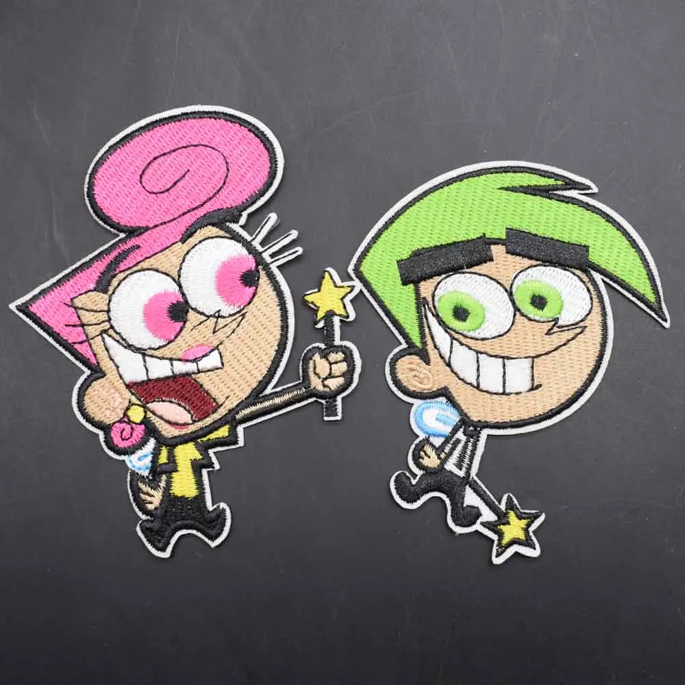 Coole grüne rosa Haare Jungen ziemlich seltsam Zauberer Eisen auf gestickte Kleidung Eltern Patches für Kleidung Fee Patin Pate