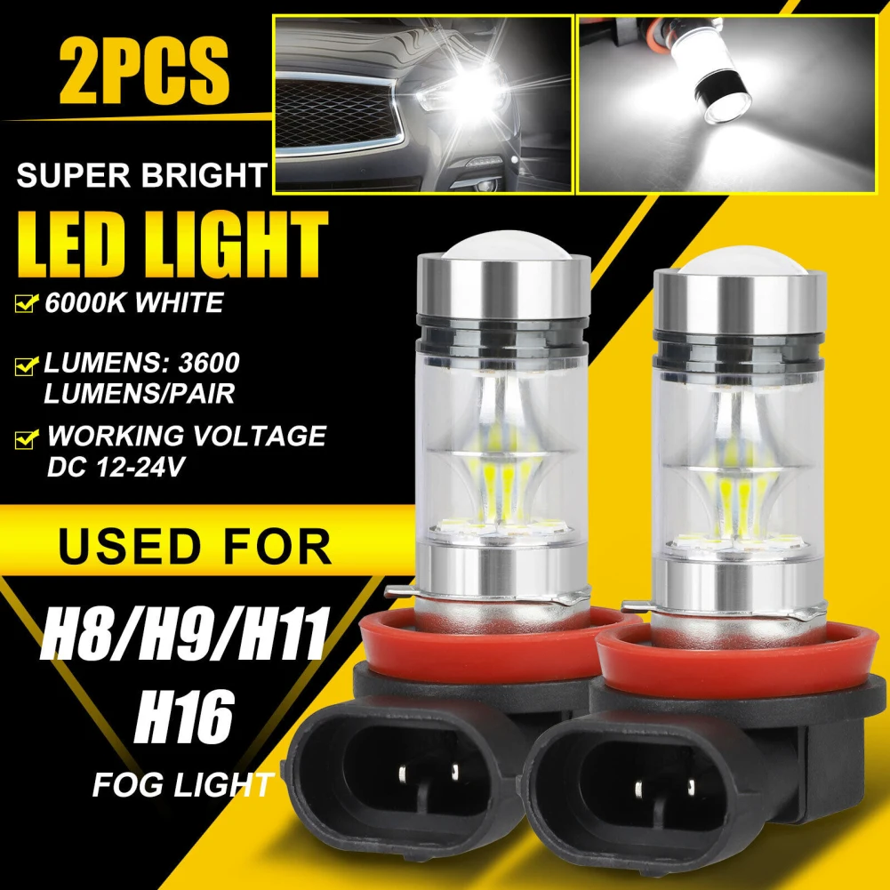 2pcs H8 H11 H16 Led Driving Light Bulbs High-Power 360-degree Beam Angle 200w 6000k 3600LM/pair Waterproof Fog Lamp Bulb