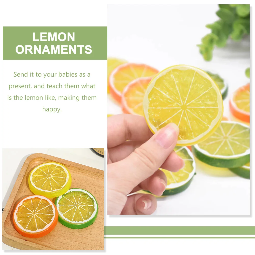 20 Pcs Artificial Fruits and Vegetables Imitation Lemon Slice Plastic Fake Slices Simulation Lemon Ornament Inflatable Decors Limes Lemons
