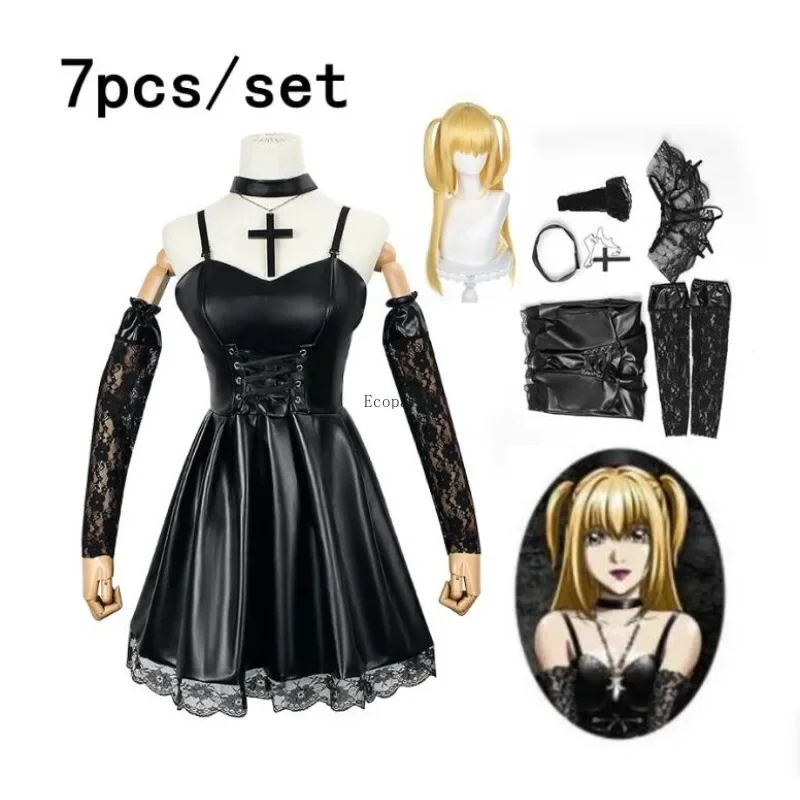 

Костюм для косплея «Death Note», соблазнительное платье Миса Амана из искусственной кожи, бижутерия на шею, чулки, ожерелье, Униформа, наряд, парик на Хэллоуин