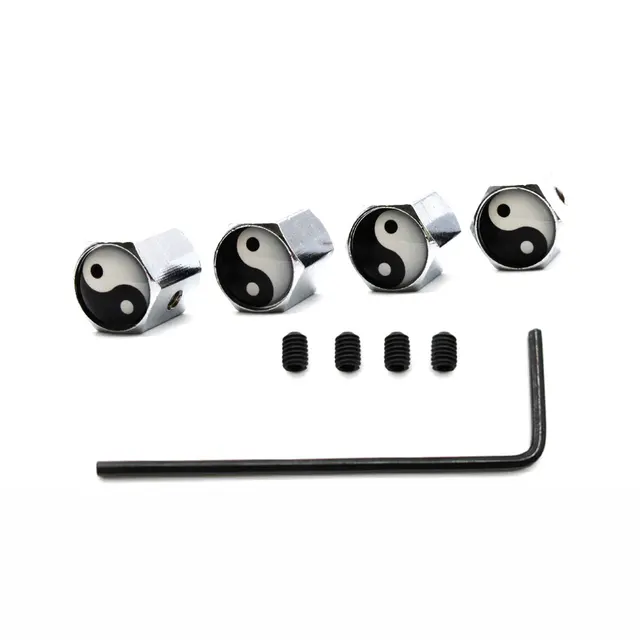 DSYCAR 1Set Car Styling Zinc Alloy Anti-theft Tai Chi Style Car Tire Valve Caps Wheel Tires Tire Stem Air Cap Airtight Covers Silver