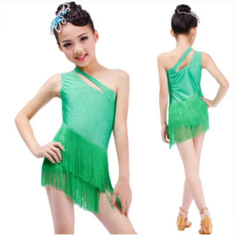 

Girls Sequined Tassels Latin Dance Competition Dress Kids Ballroom Tango Salsa Fringe CostumesDress Child Dancewear Outfits