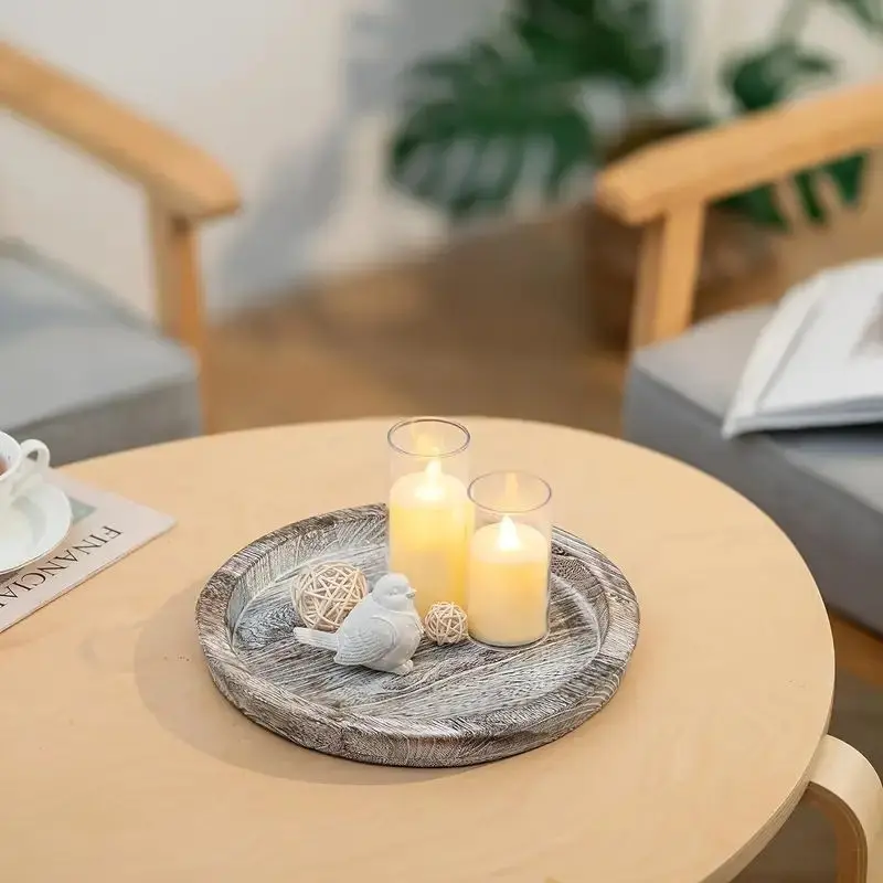 Wooden Decorative Tray, Small Farmhouse Table Centerpiece Rustic Whitewash Wood Plate, For Home Room Living Room Office Decor 5