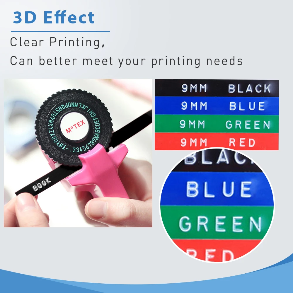 Embossing Folder for DYMO MOTEX E101 Label Maker with 5pcs 3D Embossing Tape 9mm Black tape for DYMO DIY Manual embossing label maker Typewriter