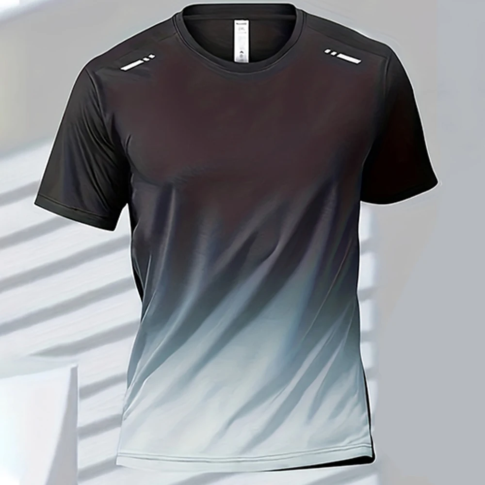 T-shirt sportiva da uomo a maniche corte, ad asciugatura rapida, con effetto sfumato, per allenamento all'aperto, basket, corsa, abbigliamento uomo - immagine 4